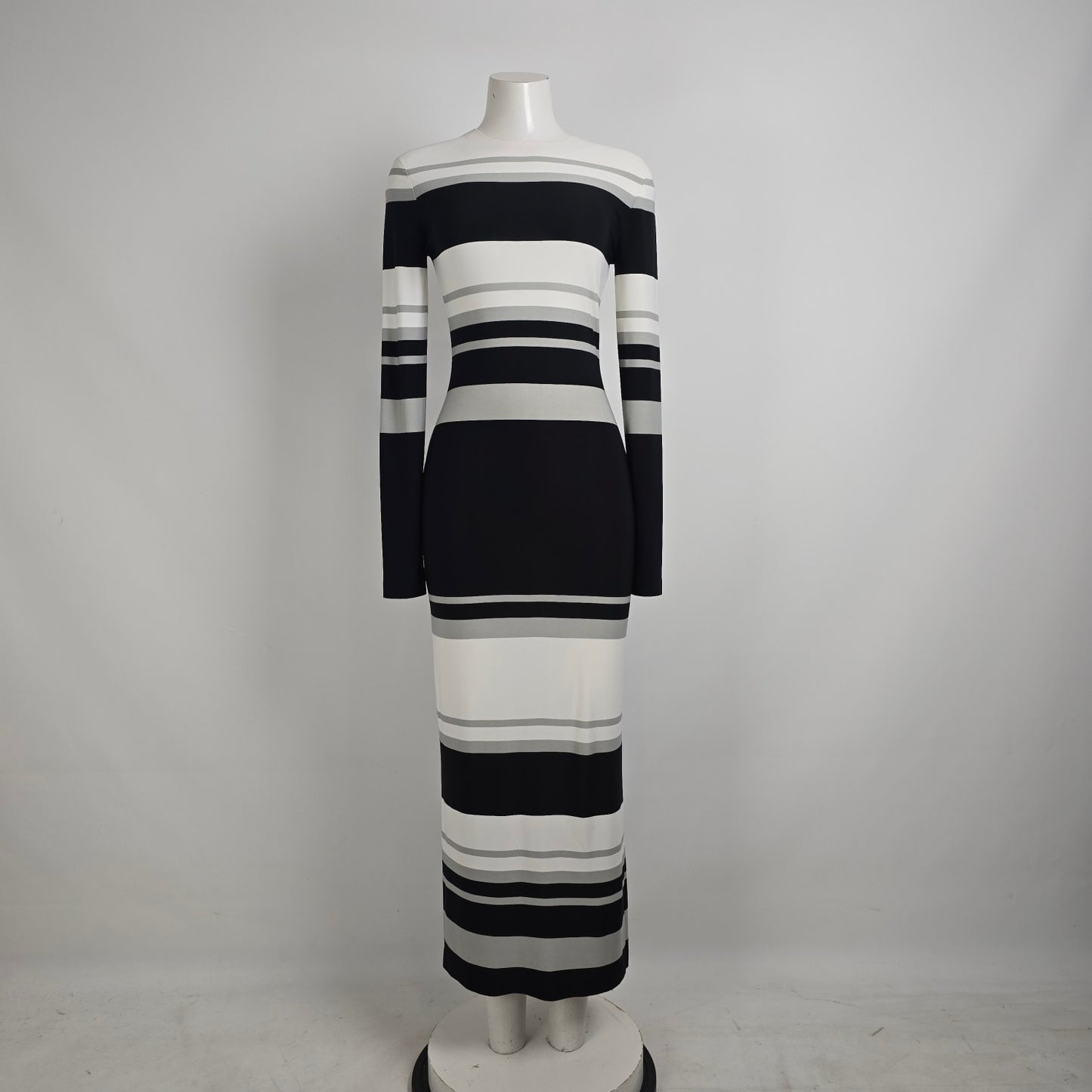 Norma Kamali Black Grey & White Stripped Spliced Dress Size S