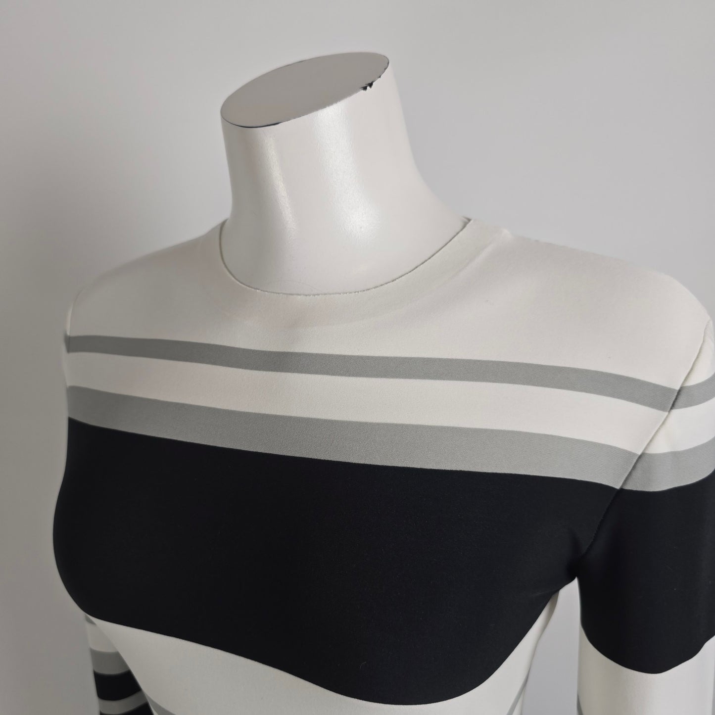 Norma Kamali Black Grey & White Stripped Spliced Dress Size S