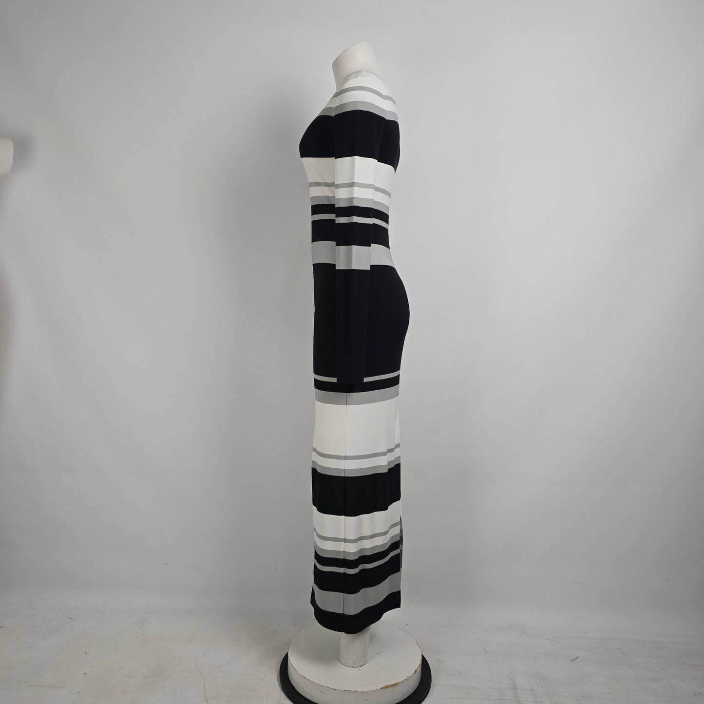 Norma Kamali Black Grey & White Stripped Spliced Dress Size S