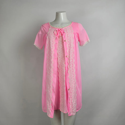 Vintage Pink Night Gown & House Coat Set Size S