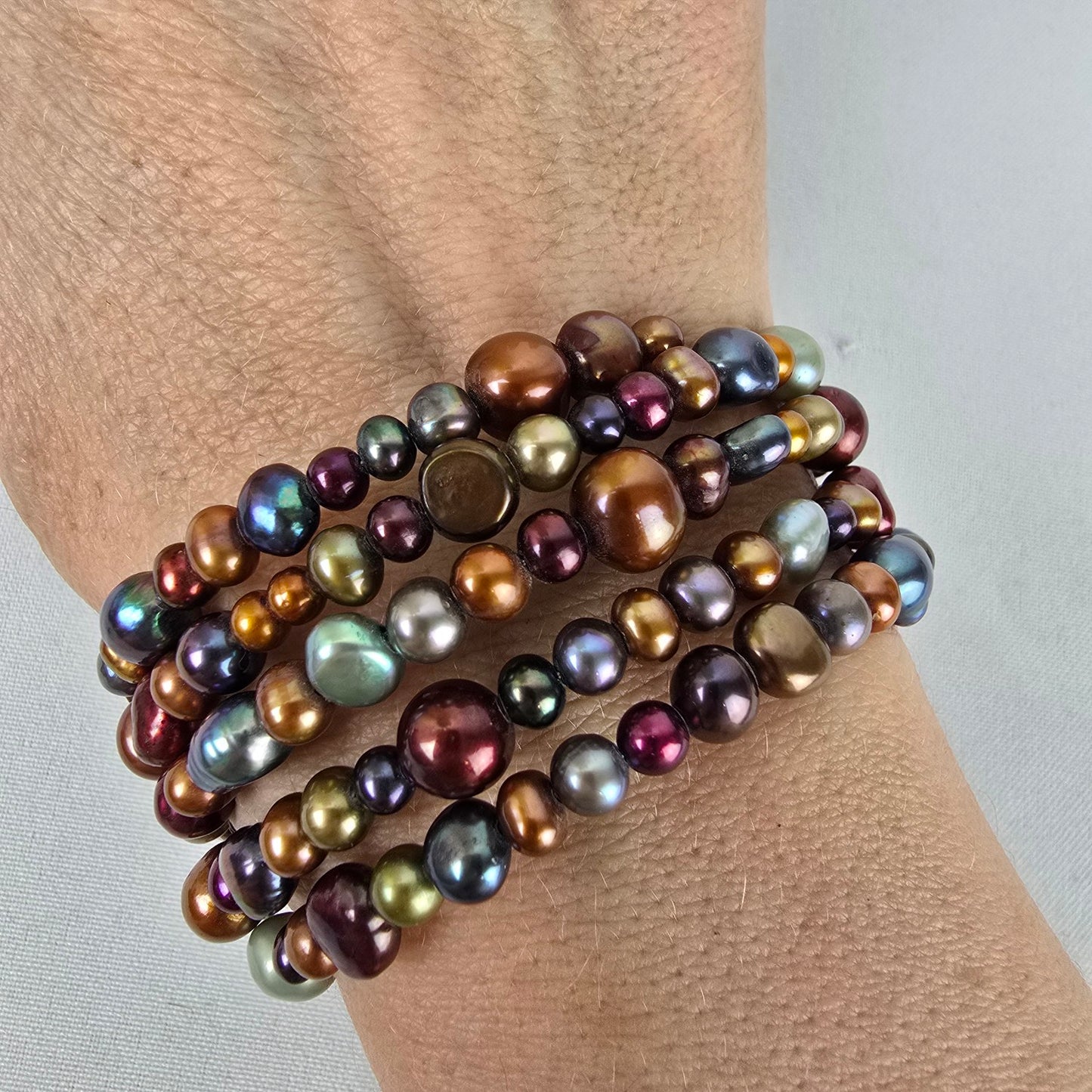 Glass Metallic Memory Wire Stacked Bracelet
