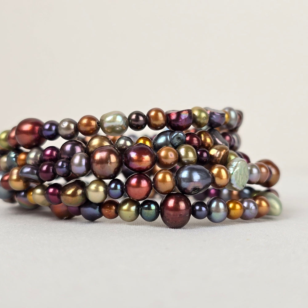 Glass Metallic Memory Wire Stacked Bracelet