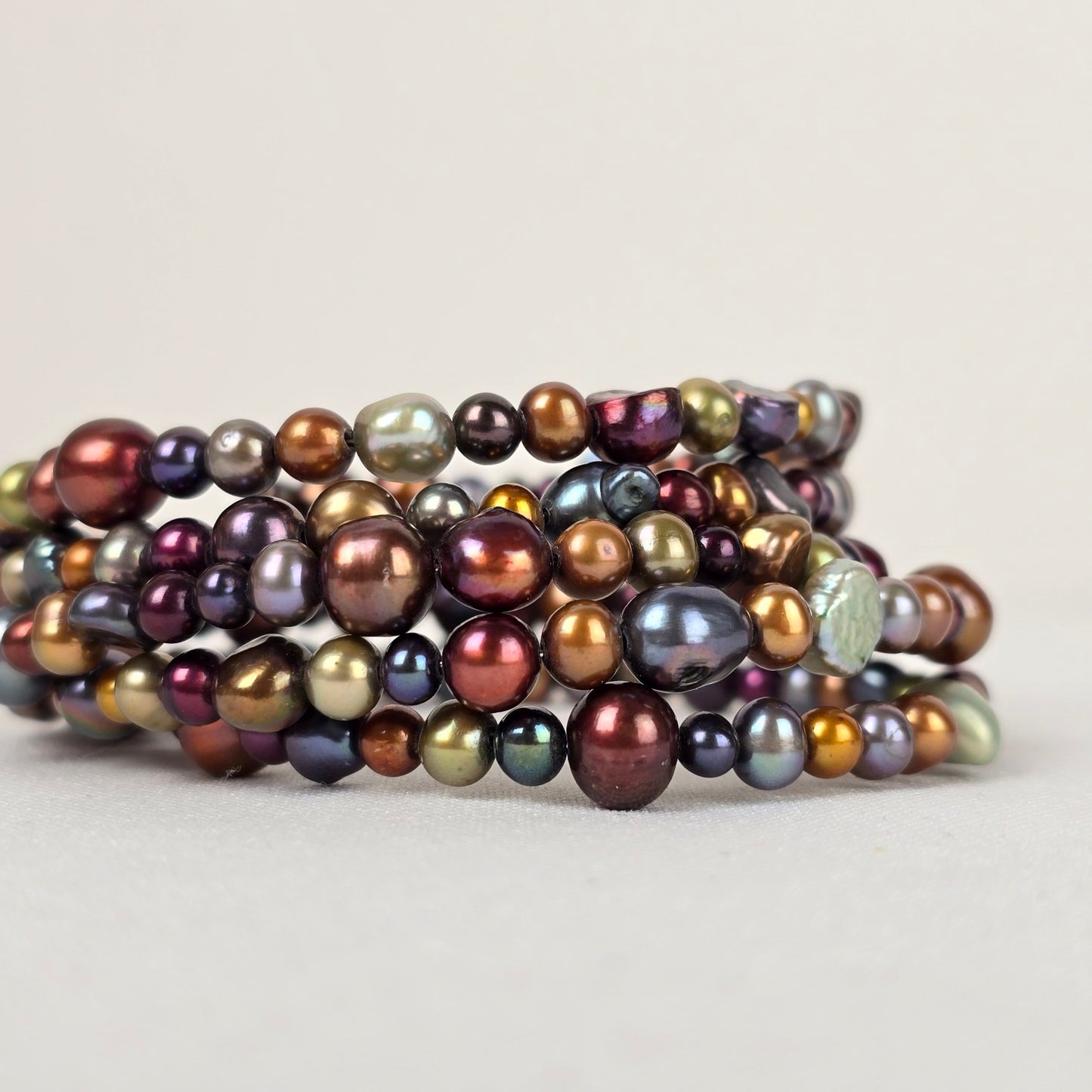 Glass Metallic Memory Wire Stacked Bracelet