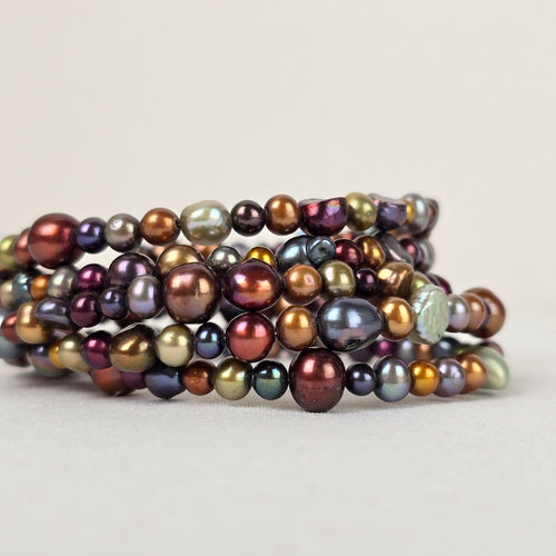 Glass Metallic Memory Wire Stacked Bracelet