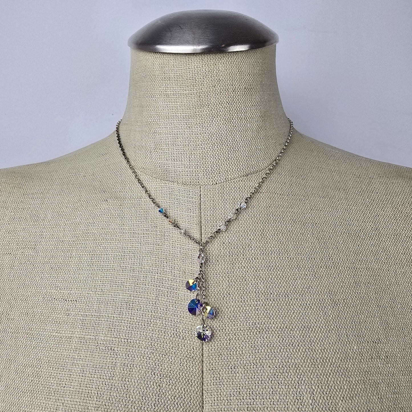 Vintage 925 Sterling AB Glass Y Necklace & Earring Set