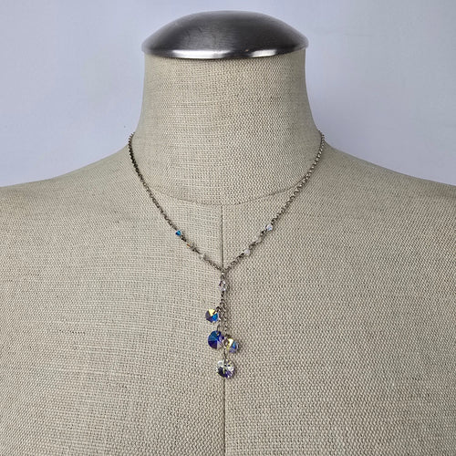 Vintage 925 Sterling AB Glass Y Necklace & Earring Set