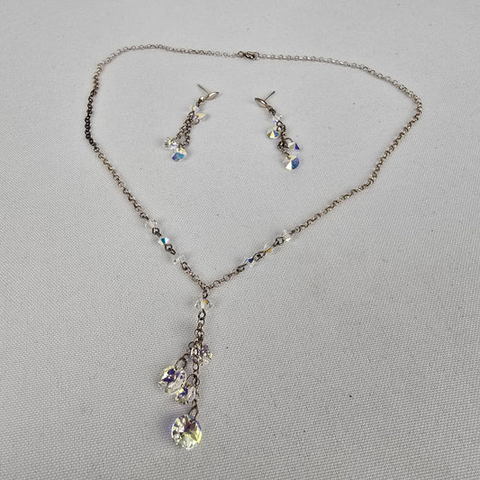 Vintage 925 Sterling AB Glass Y Necklace & Earring Set