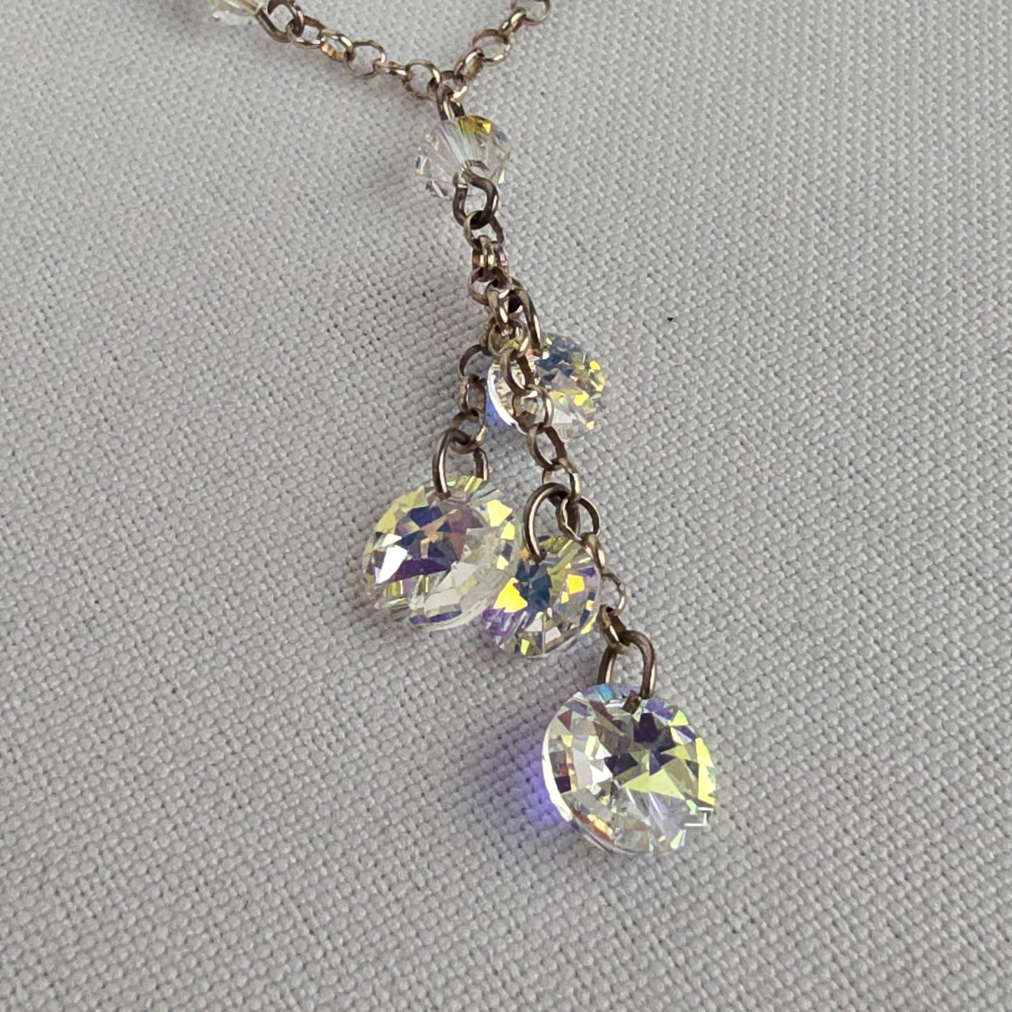 Vintage 925 Sterling AB Glass Y Necklace & Earring Set