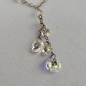 Vintage 925 Sterling AB Glass Y Necklace & Earring Set