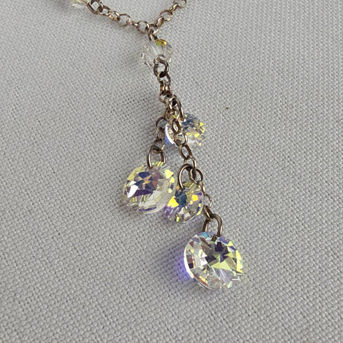 Vintage 925 Sterling AB Glass Y Necklace & Earring Set