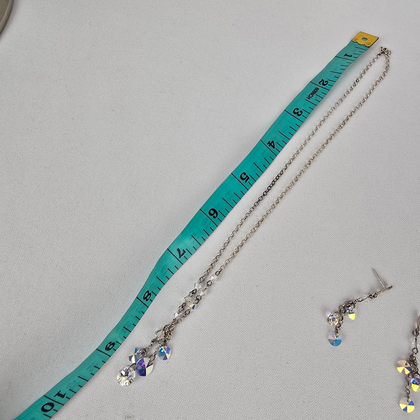 Vintage 925 Sterling AB Glass Y Necklace & Earring Set