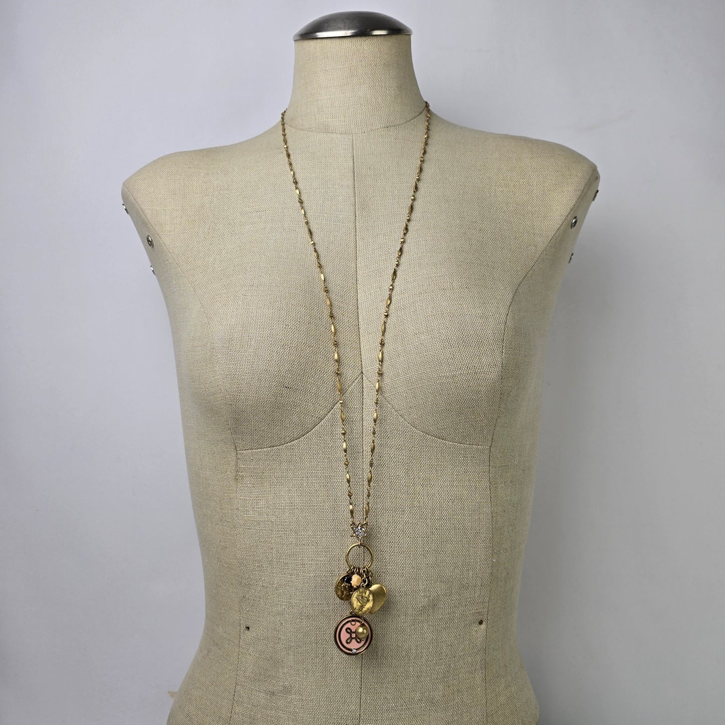 Cabi Gold & Pink Charm Long Necklace