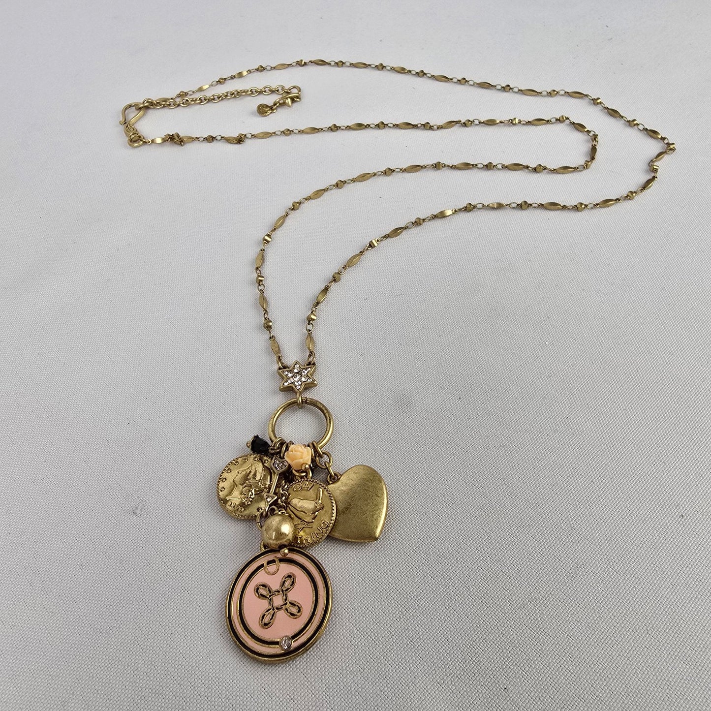 Cabi Gold & Pink Charm Long Necklace