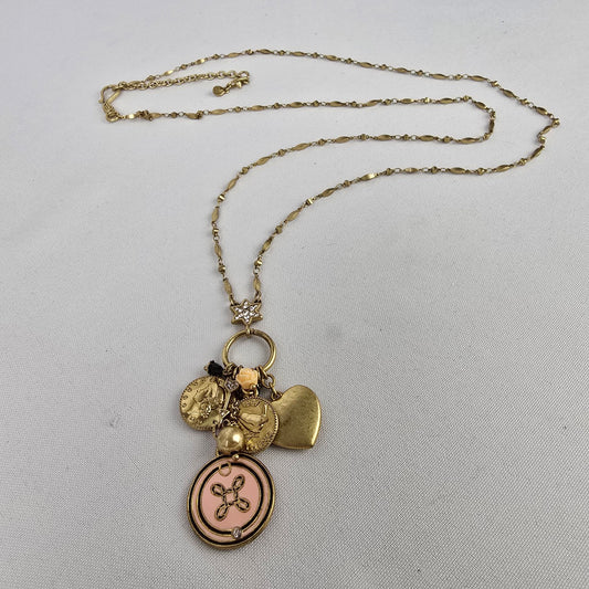 Cabi Gold & Pink Charm Long Necklace
