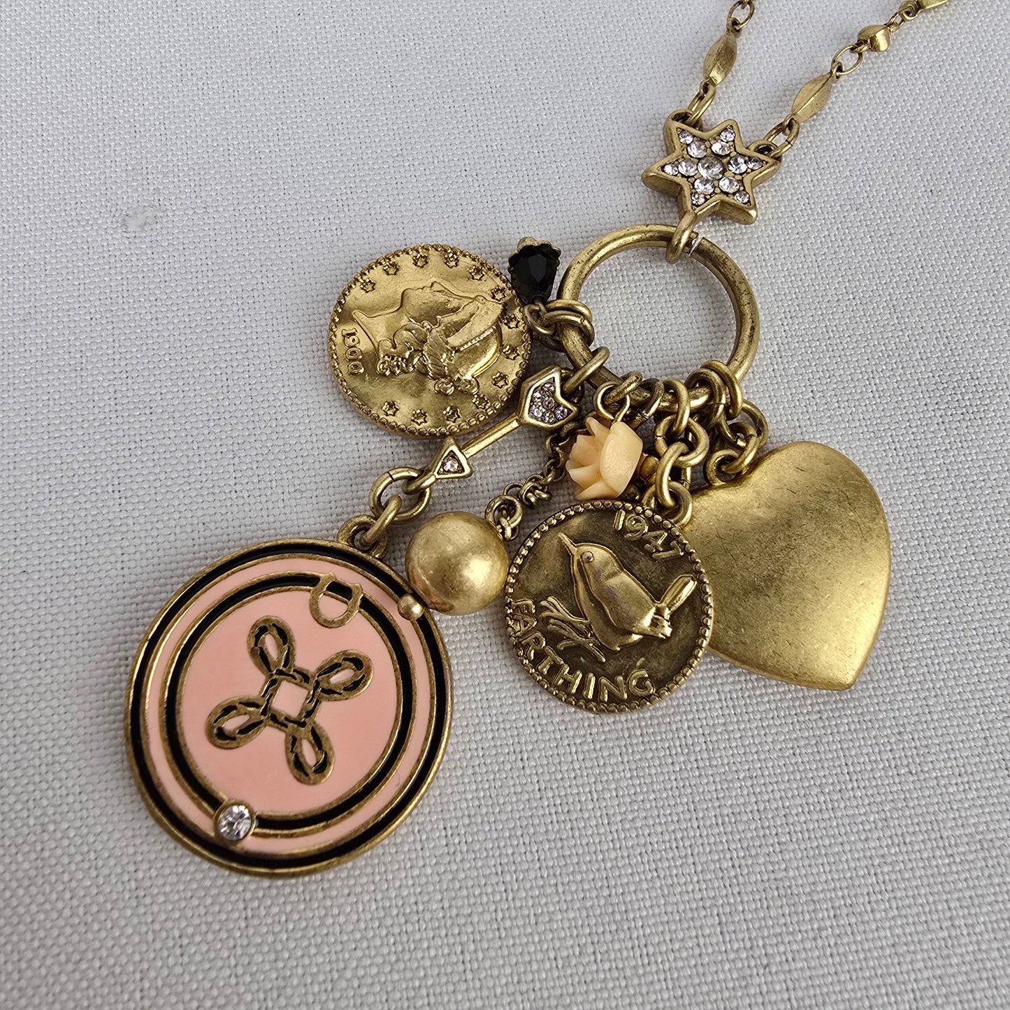 Cabi Gold & Pink Charm Long Necklace