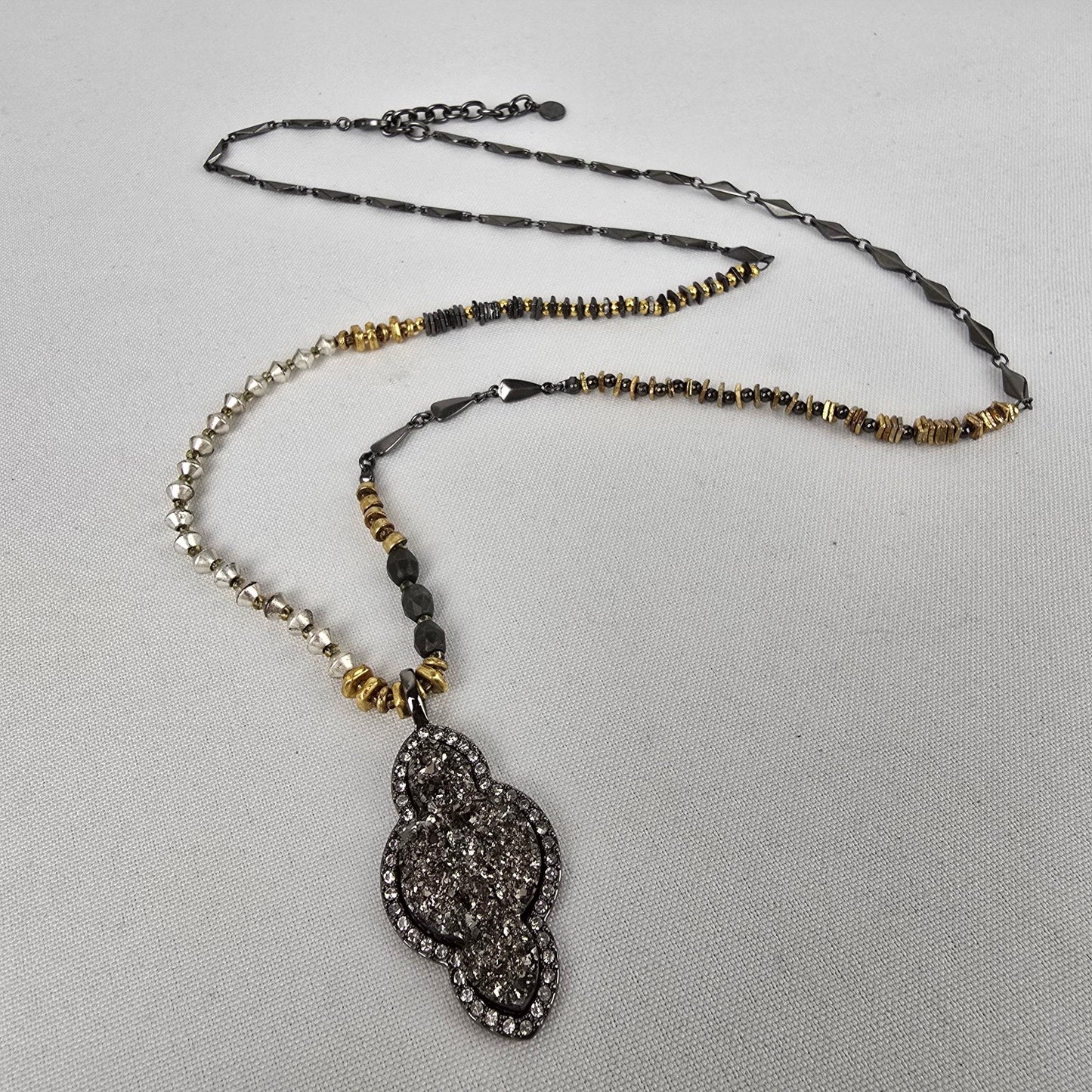 Stella & Dot Relic Hematite & Gold Long Pendant Necklace