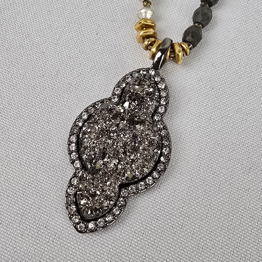 Stella & Dot Relic Hematite & Gold Long Pendant Necklace