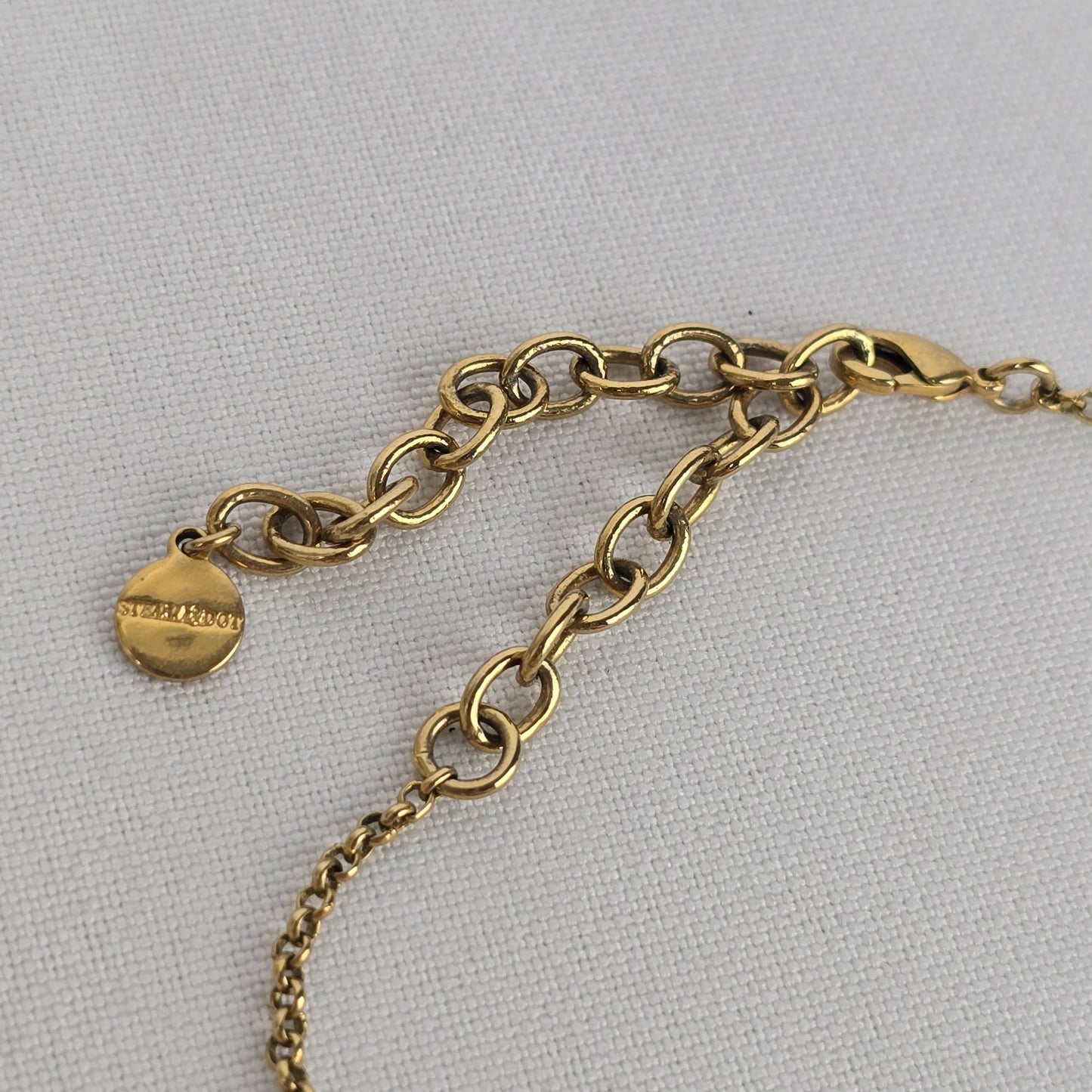 Stella & Dot Gold Tone Leather Reversible Pendant Long Necklace