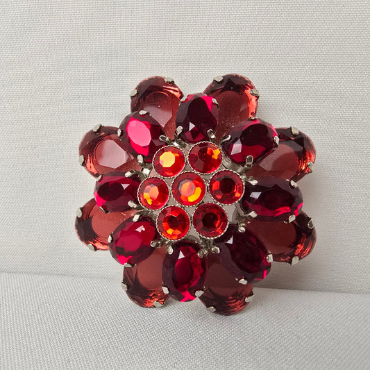 Red Crystal Oversize Floral Brooch