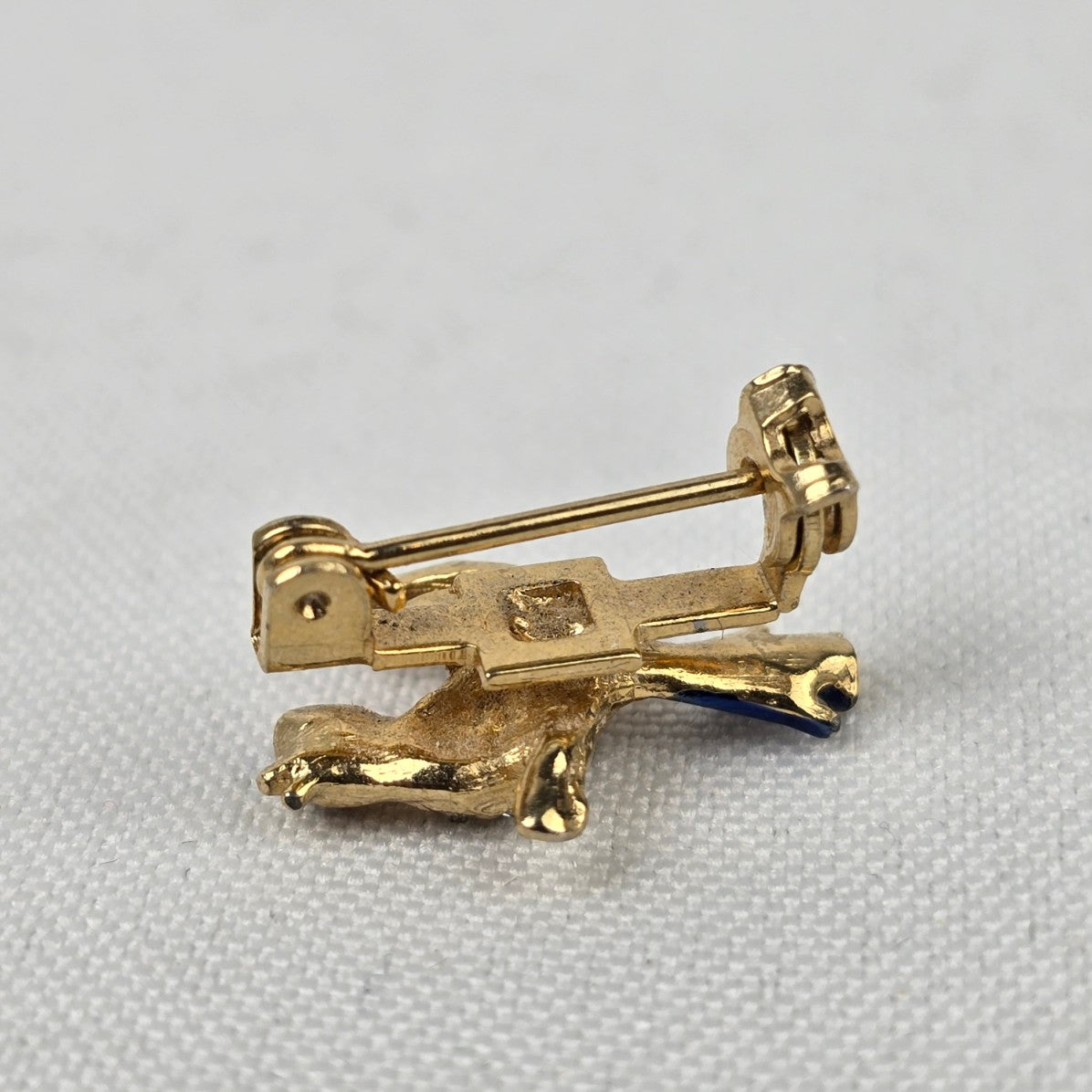 Vintage Blue & Gold Rhinestone Enamel Mini Bird Brooch