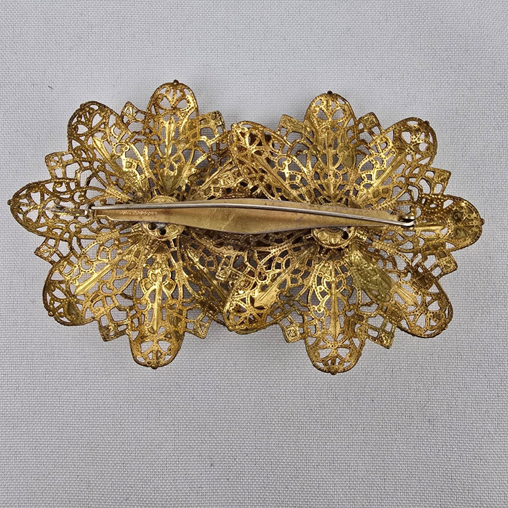 Vintage Art Deco Gold Floral Oversize Brooch