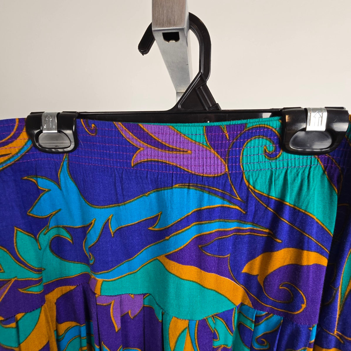 Vintage Blue Feather Print Midi Skirt Size 8