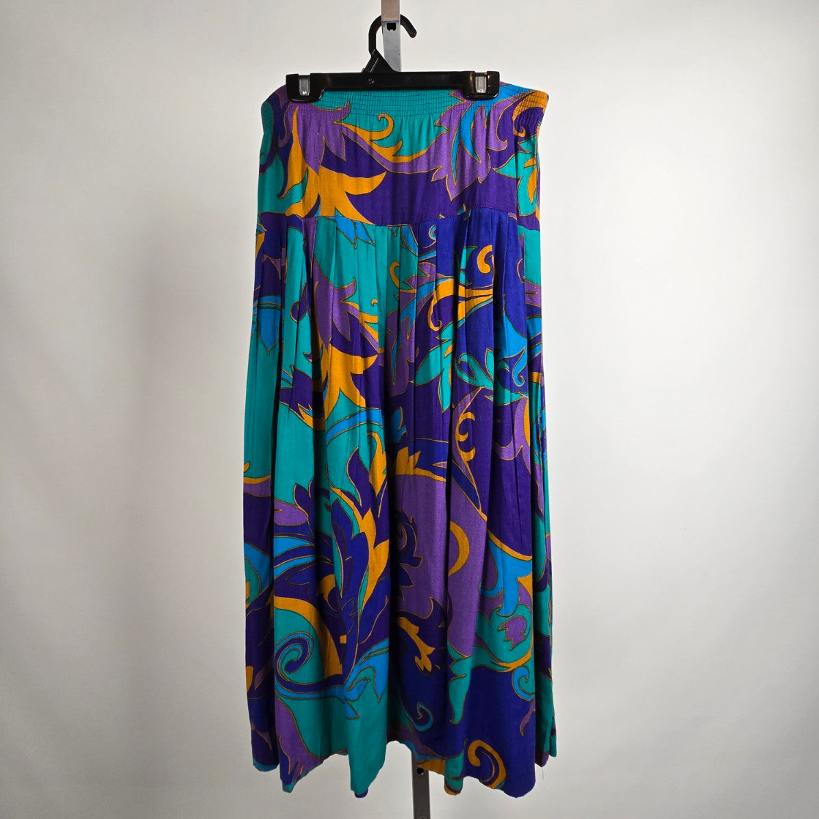 Vintage Blue Feather Print Midi Skirt Size 8