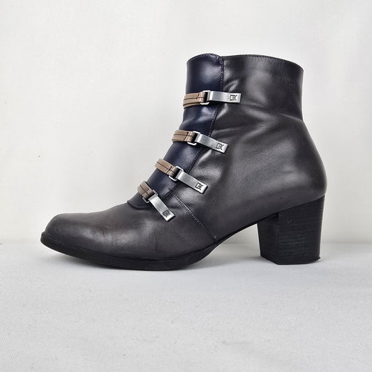 Dorking Grey Leather Heeled Boot Size 9