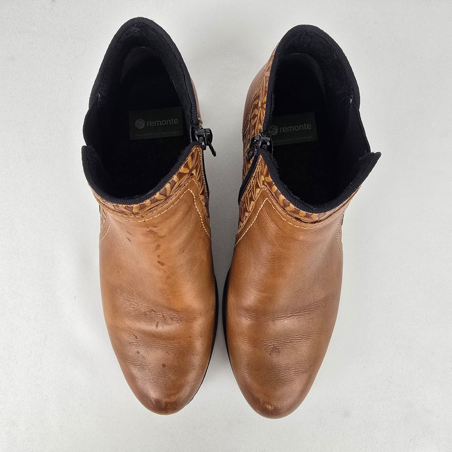 Remonte Brown Leather Floral Embossed Short Boot Size 7.5