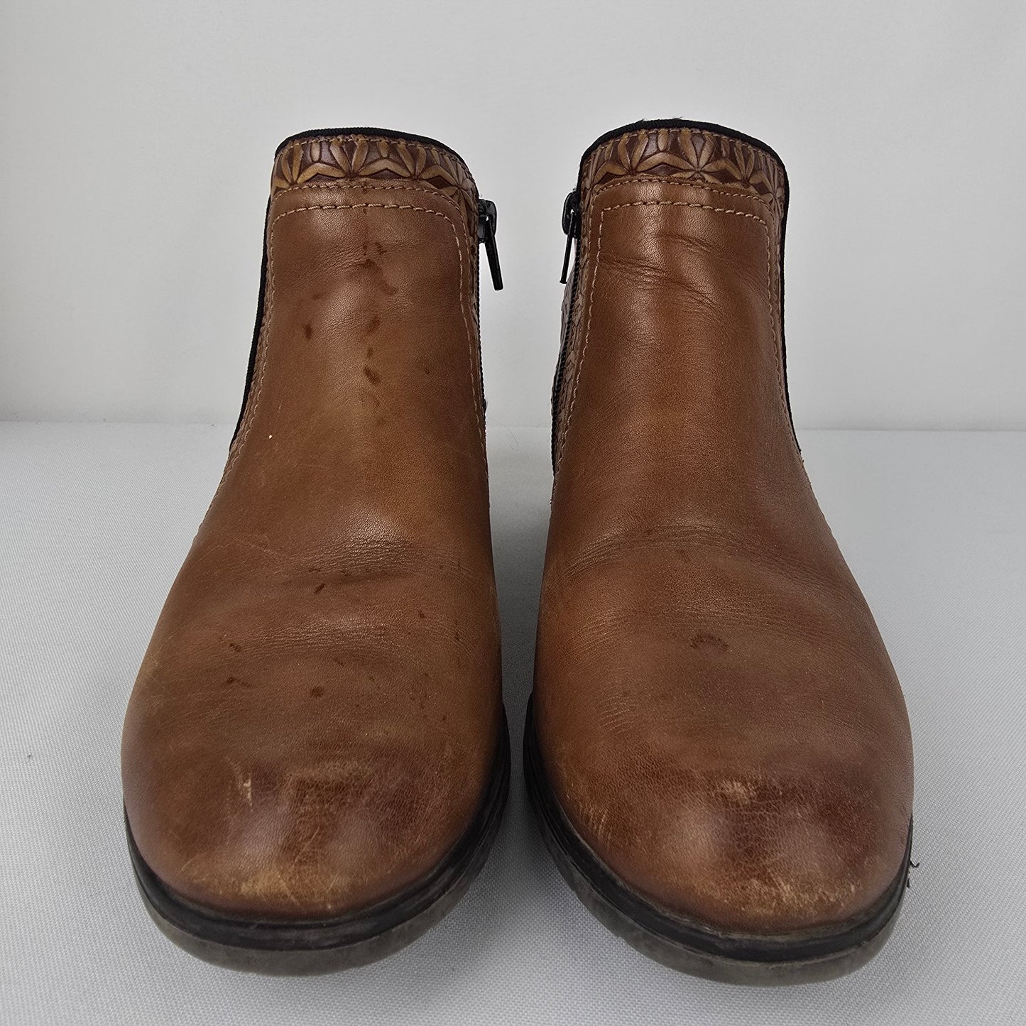 Remonte Brown Leather Floral Embossed Short Boot Size 7.5