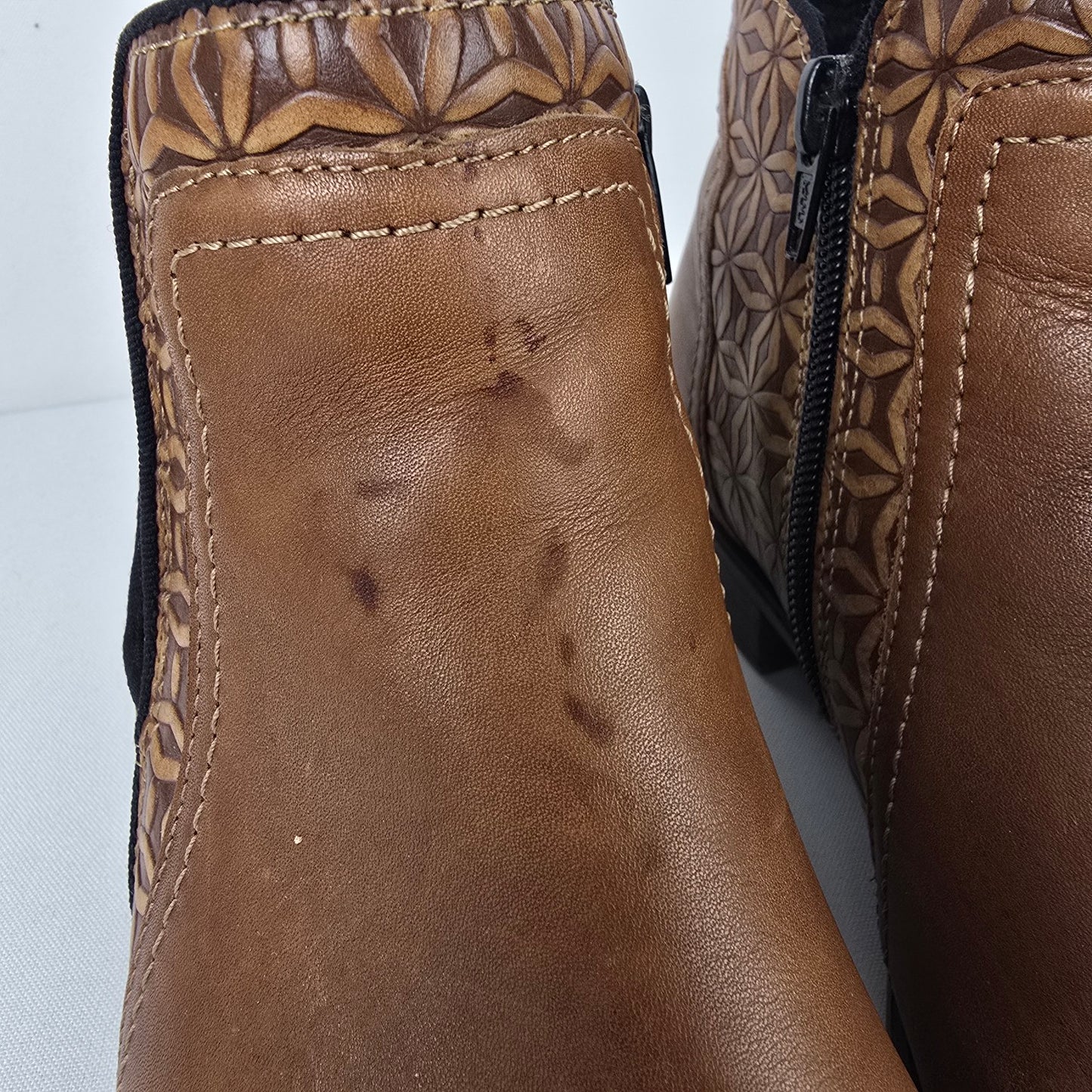 Remonte Brown Leather Floral Embossed Short Boot Size 7.5