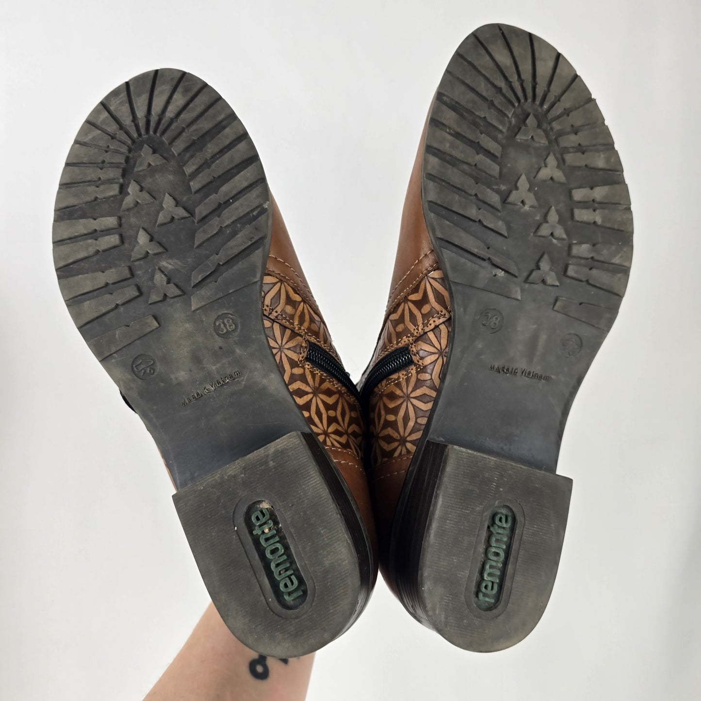 Remonte Brown Leather Floral Embossed Short Boot Size 7.5