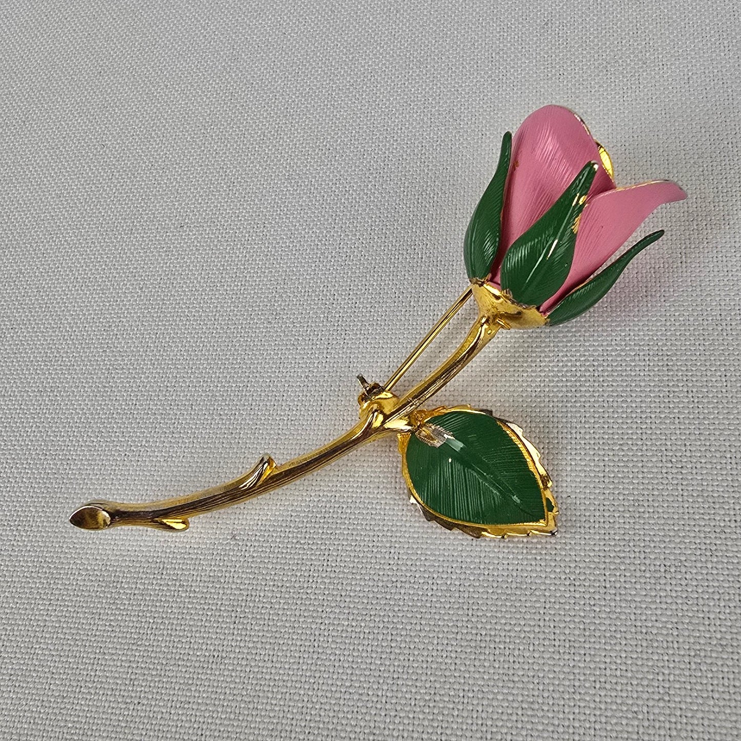 Vintage Gold & Pink Rose Brooch