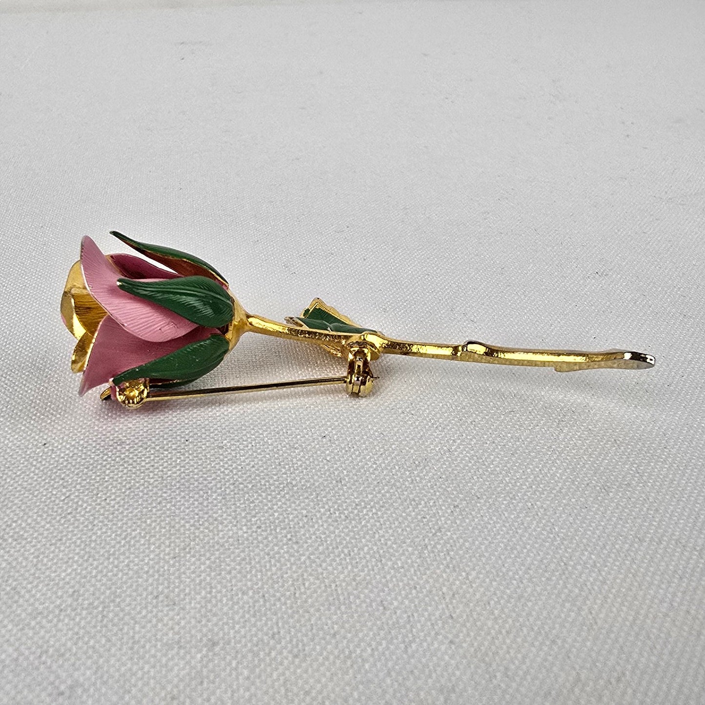 Vintage Gold & Pink Rose Brooch