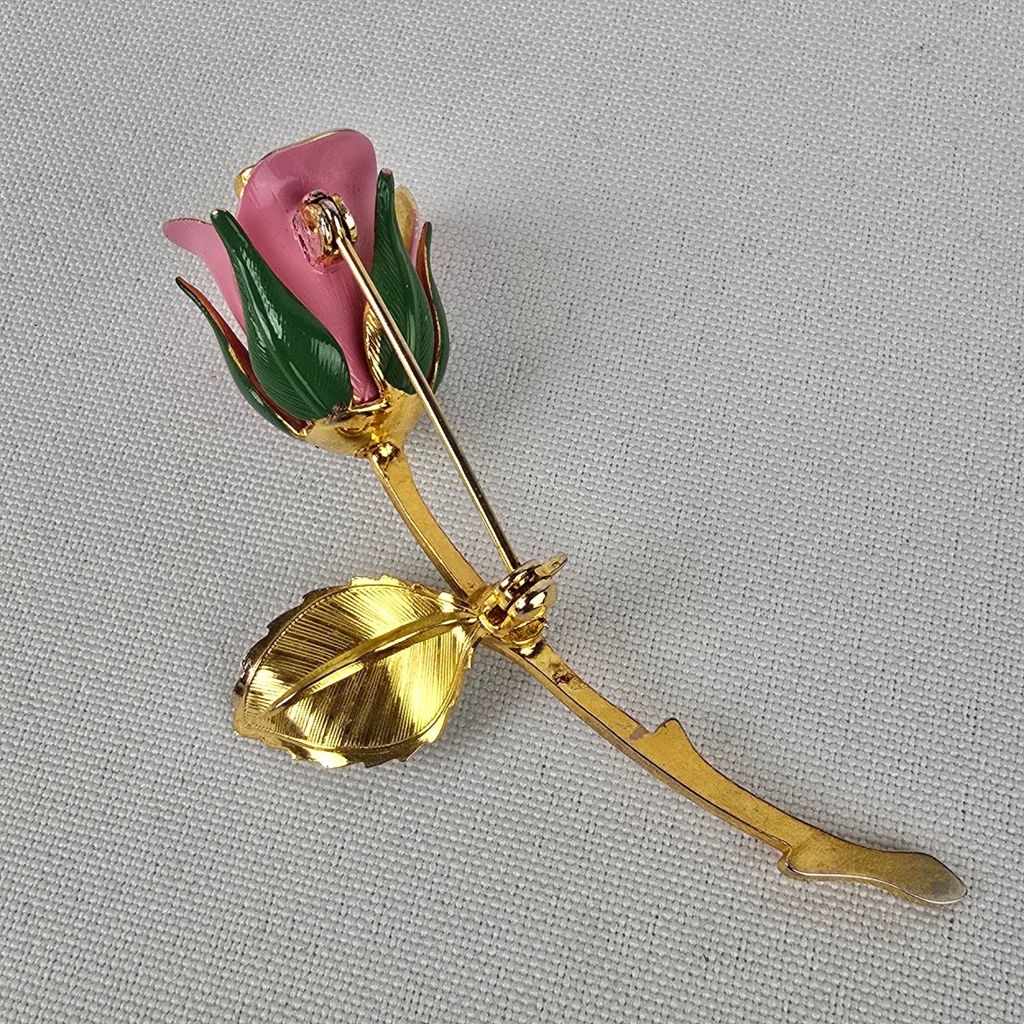 Vintage Gold & Pink Rose Brooch