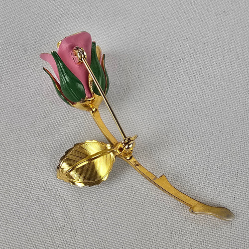Vintage Gold & Pink Rose Brooch
