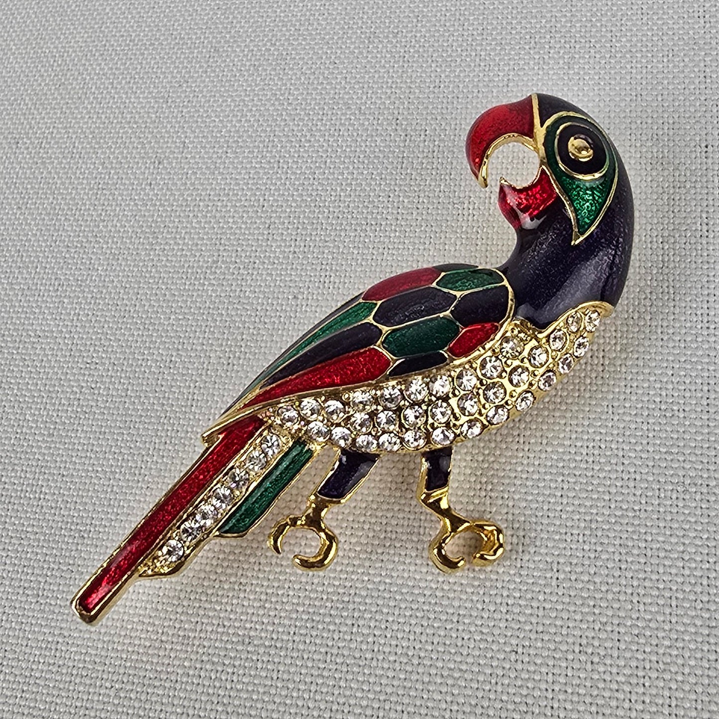 Vintage Parrot Enamel Gold Tone Brooch