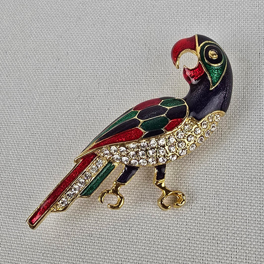 Vintage Parrot Enamel Gold Tone Brooch