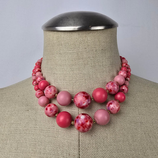 Vintage Japan Pink Glass Beads Layered Necklace