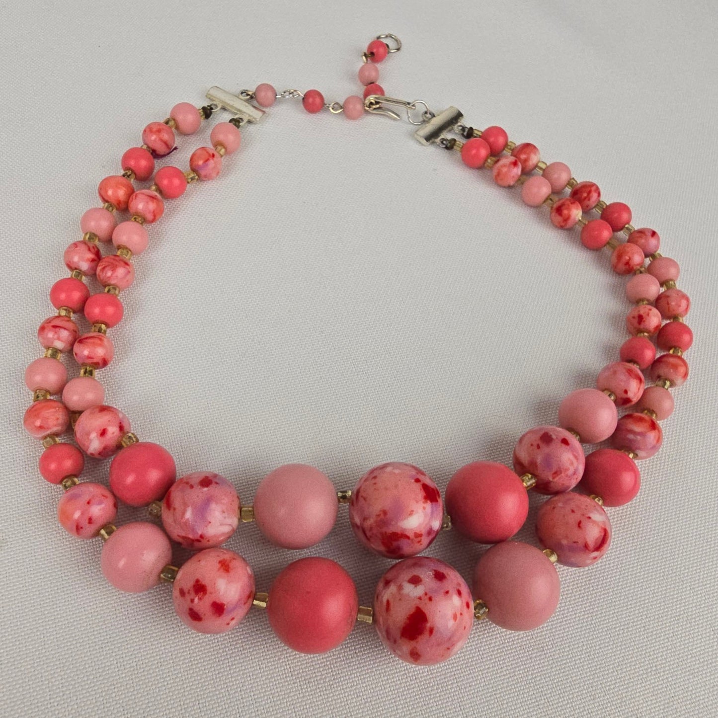 Vintage Japan Pink Glass Beads Layered Necklace