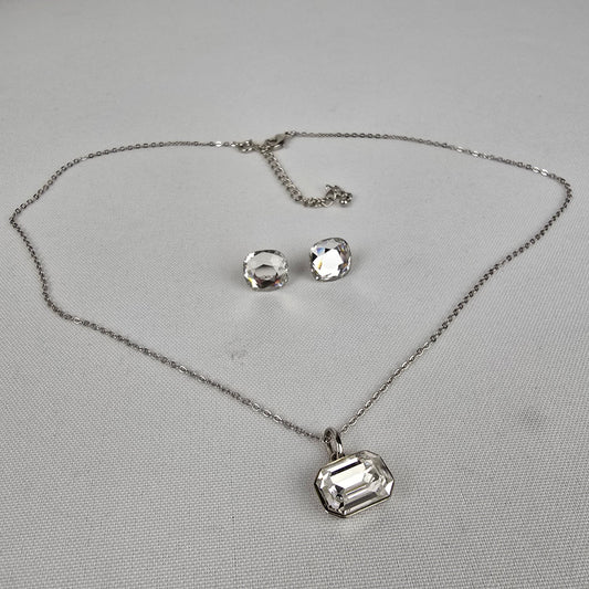 Silver Swarovski Crystals Necklace & Earring Set