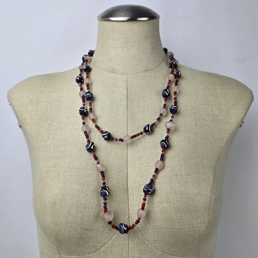 Pink Natural Stone Beaded Long Necklace