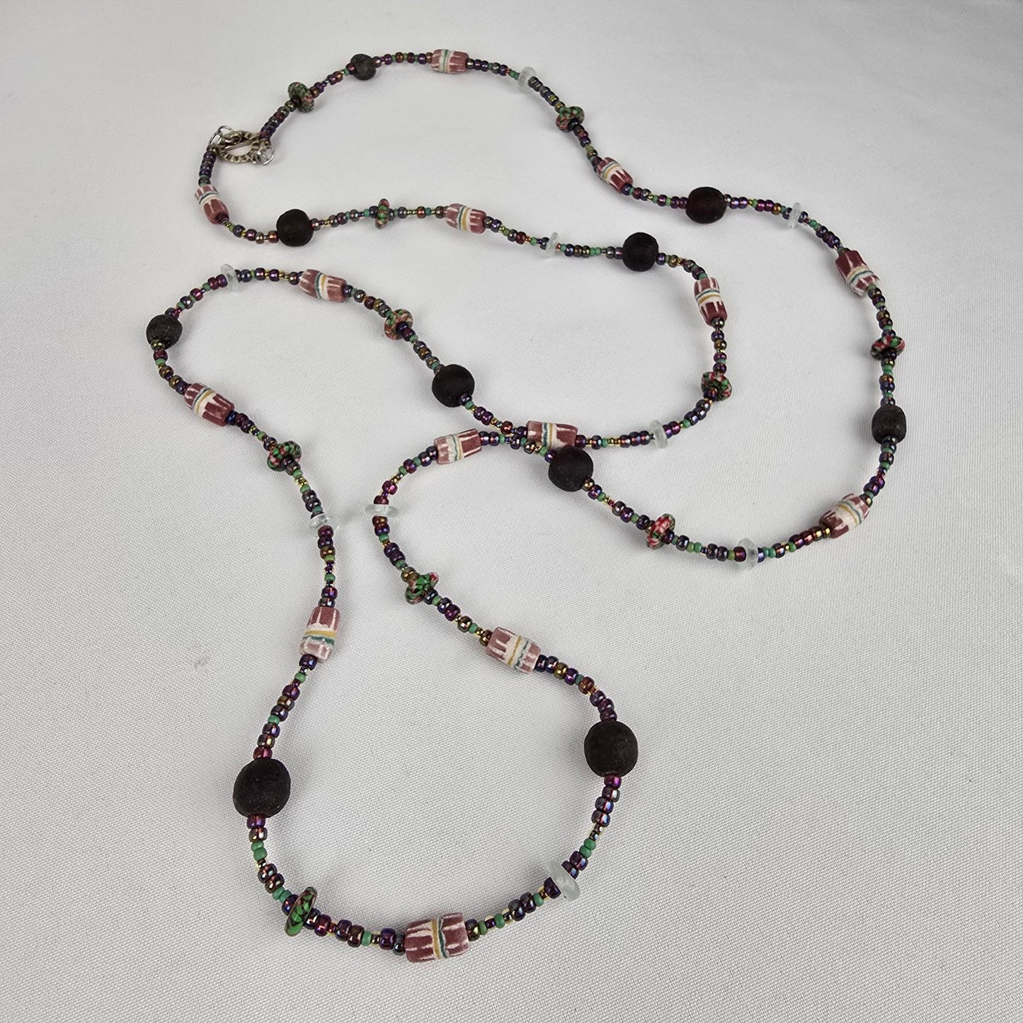 Black & Pink Natural Stone Long Beaded Necklace