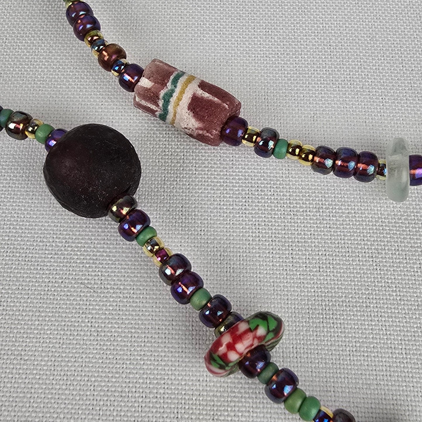 Black & Pink Natural Stone Long Beaded Necklace