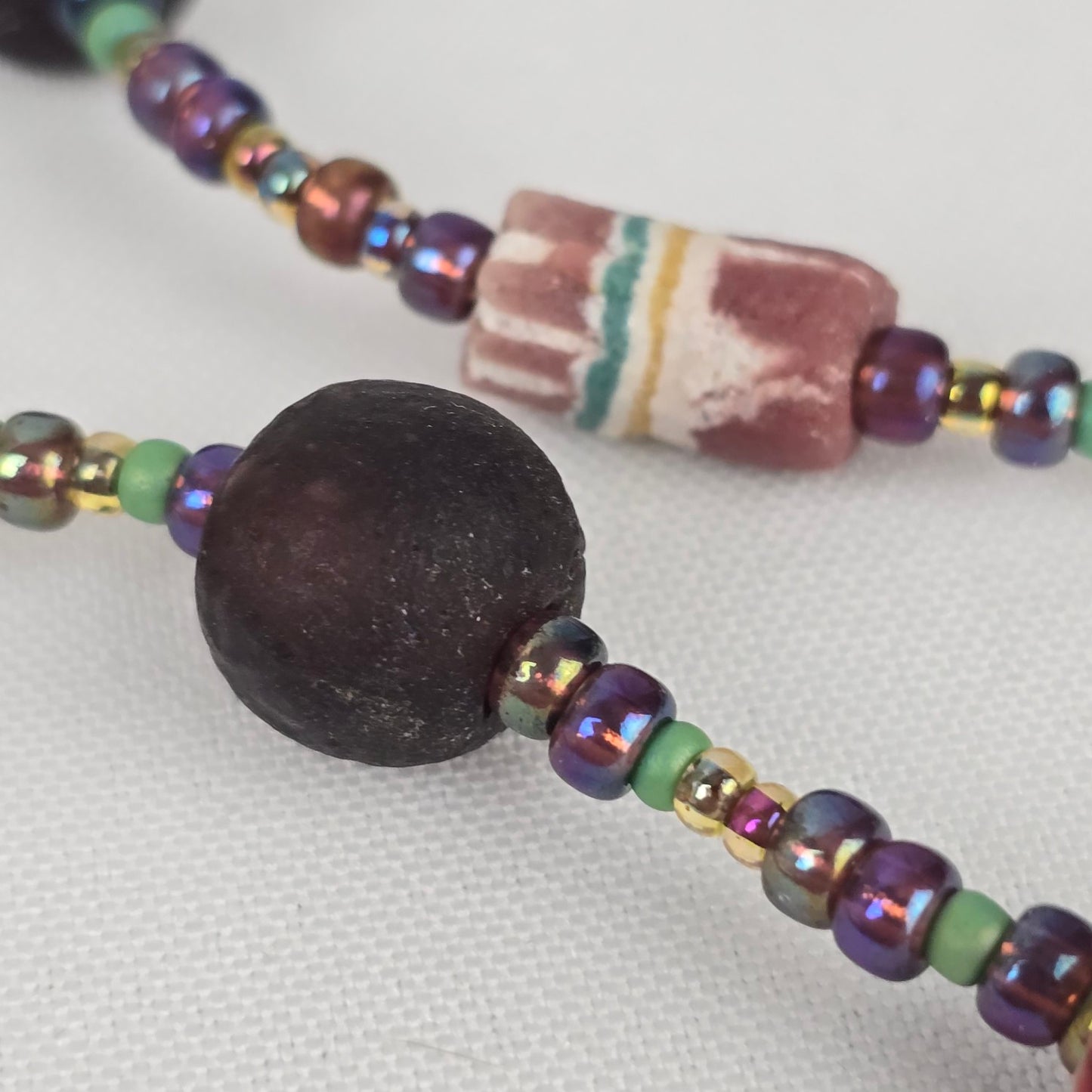 Black & Pink Natural Stone Long Beaded Necklace