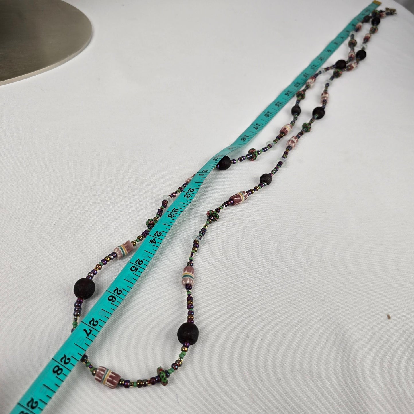 Black & Pink Natural Stone Long Beaded Necklace