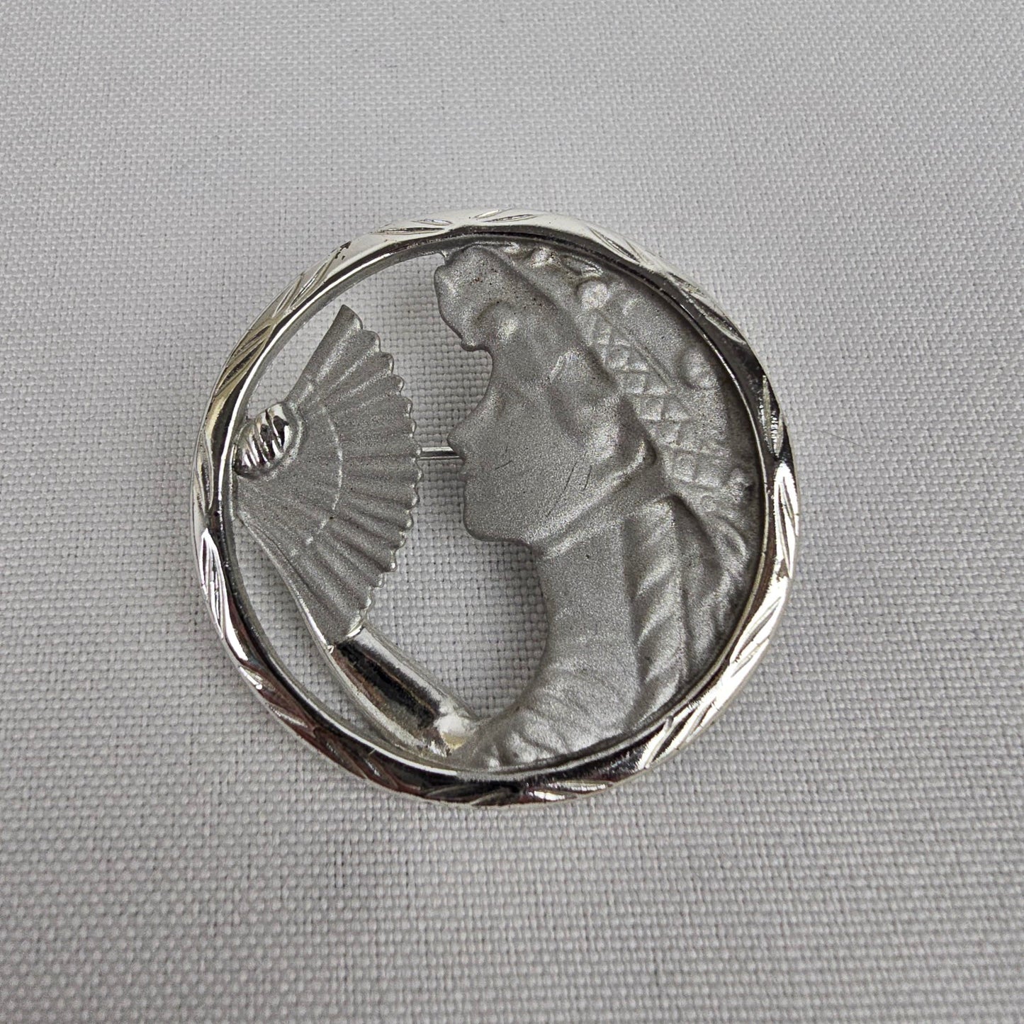 Vintage Art Nouveau Silver Lady Face Brooch