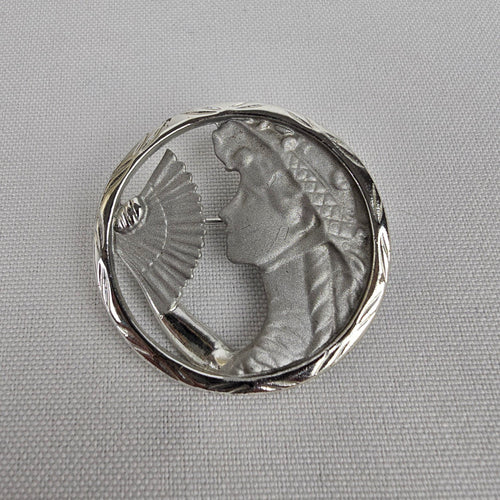Vintage Art Nouveau Silver Lady Face Brooch