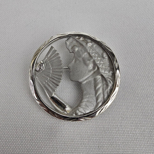 Vintage Art Nouveau Silver Lady Face Brooch