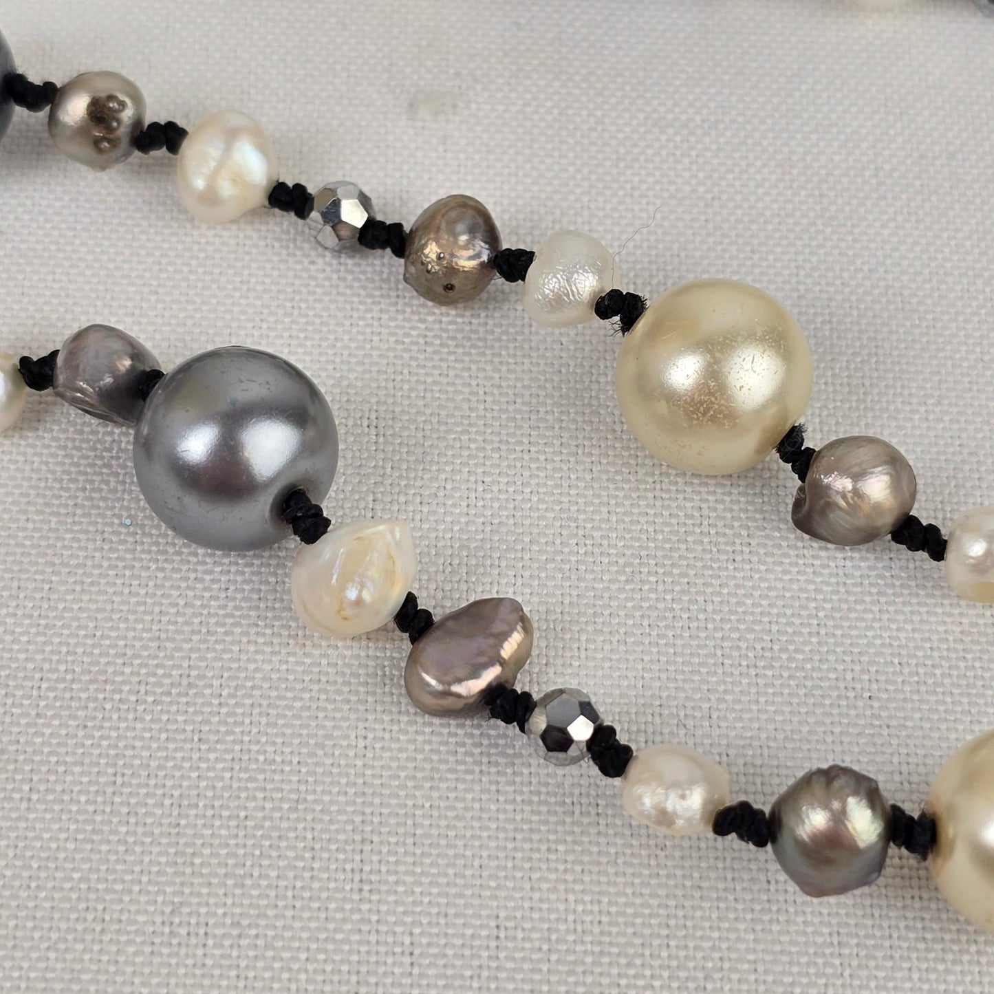 Grey Glass Beaded Faux Pearl Long Necklace